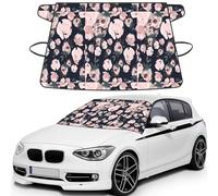Pink Watercolor Roses Dark Navy Blue Floral, Car Windshield Cover, Protective Windscreen Cover - Snow Ice Sun UV Dust Water Resistant - Fit for Most Cars
