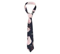 Pink Watercolor Roses Dark Navy Blue Floral Mens ties Printed Skinny Tie Slim Necktie for Wedding, Party, Activities