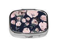 Pink Watercolor Roses Dark Navy Blue Floral,Meta Pill Box 2 Compartment Medicine Case,Portable Organizer,Rectangle Meta Portable Organizer Pill Box 149 Compartment Medicine Case