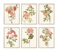 Pink Watercolor Roses Poster Botanical Wall Art Prints Minimalist Nature Floral Plant Canvas Prints for Living Room Office Kitchen Decor Flower Green Leaves Poster Wall Decor (8"x10" UNFRAMED)