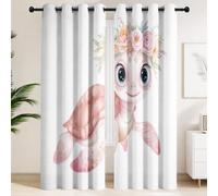 Pink Watercolour Cartoon Curtains & Drapes, Blackout Curtains 2 Panels W 55" x L 96", Darkening Eyelet, Baby Sea Turtle Simple Soothing Print Pattern for Kids' Room Girls' Room
