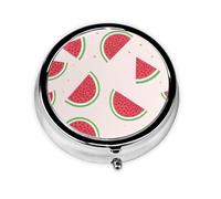 Pink Watermelon This Small, Printed, Round Pill Box is a Portable Pill and Vitamin Organizer Perfect for Pockets, Purses, and Travel.