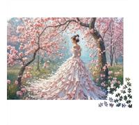 Pink Wedding Dress 1000 Piece Relaxation Puzzle for Adults Bride in Gown Under Blooming Cherry Blossom Trees Premium Sturdy Challenging Stress Relief 70x50cm/1000pcs