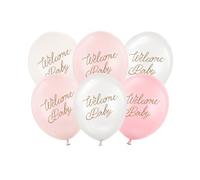 Pink Welcome Baby Balloons 30cm Pack of 6 | Baby Girl Shower Balloons for Decorations | It's a Girl Party Supplies