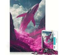 Pink Whale in Mountain Landscape Jigsaw Puzzle 1000 Piece for Teenagers Logic Train Toy Light Relax Smooth Cut Wall Art Decor (50x75cm)