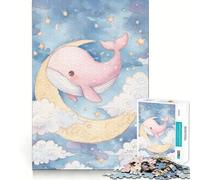 Pink Whale on Moon Watercolor Art 1000 Piece Jigsaw Puzzles for Adults Mind Skill Toy Casual Relax Design Assembly Art Collection Piece (38x26cm)