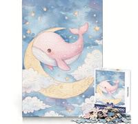 Pink Whale on Moon Watercolor Art 1000 Piece Jigsaw Puzzles for Adults Mind Skill Toy Casual Relax Design Assembly Art Collection Piece (38x26cm)