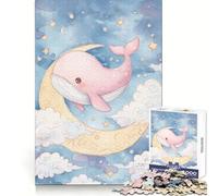 Pink Whale on Moon Watercolor Art 1000 Piece Jigsaw Puzzles for Adults Teenagers Recall Boost Calm Escape Smooth Cut Heartfelt Gift (50x75cm)