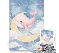 Pink Whale on Moon Watercolor Art Jigsaw Puzzles for Teenagers 1000 Piece Wise Think Toy Gentle Leisure Tight Cut Santa Wish List (38x52cm)