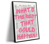 Pink What's The Best That Could Happen Quote Poster, Vintage Newspaper Canvas Wall Art, Trendy Positive Affirmations Picture Print, Inspirational Office Dorm Wall Decor 8x12in Unframed