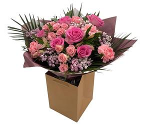 Pink Whisper Flower Bouquet that brings a Fresh, vibrant Accent even during the Autumn, Choice of pink Roses, Carnations, Floral Arrangement, Birthday Celebrations