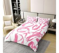 Pink White 100% Cotton Duvet Cover Set Single Size,Abstract Simple Geometric Bedding Set 2pcs,Modern Graffiti Line Art Quilt Cover,Kids Boys Girls Room Decor,1 Pillowcase,No Comforter