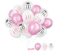 Pink White 10th Birthday Balloons, Pack of 15 Happy 10th Birthday Party Decorations for Her, 10th Birthday Latex Helium Balloons Set for Kids Age 10 Year Old Birthday Party Decorations Supplies