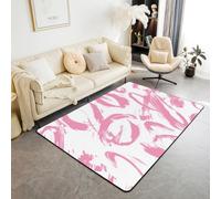 Pink White Area Rug Abstract Simple Geometric Indoor Floor Mats Entrance Rugs for Kids Boys Girls Room Decor,Modern Graffiti Line Art Non Slip Absorbent Carpets, 6'6" x 4'11" (Rectangular)