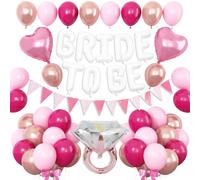 Pink White Bachelorette Party Decorations, White Bride To Be Bridal Shower Balloons Decorations, Hot Pink Rose Gold Balloon with Diamond Ring Cream Heart Balloons for Bachelorette Engagement Wedding