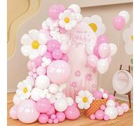Pink White Balloon Arch Kit,150Pcs Pastel Pink White Balloon Garland Kit with Daisy Balloons for Girls Birthday Party Decoration Baby Shower Wedding Anniversary Picnic Garden Decoration
