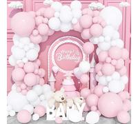 Pink White Balloons,120 Pcs Pastel Baby Pink Latex Balloon Arch Garland Kit with Different Sizes 18/12/10/5 Inch for Girls Women Birthday Baby Shower Wedding Anniversary Valentine Party Decoration