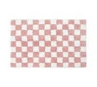 HOMESCAPES Super Absorbent Soft 100% Cotton ‘Brighton’ Blush Pink and White Bathmat with Checkerboard Geometric Pattern and Non Slip Latex Backing, 50 x 80 cm Large Shower Mat Washable