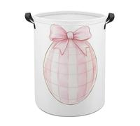 Pink White Checker Pattern Easter Egg with Bow Laundry Baskets Laundry Hamper Waterproof Foldable Storage Bin Dirty Clothes Laundry Basket for Living Room Bathroom