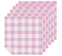 Pink White Checkered Coquette Cloth Napkins Set of 6, Square Premium Reusable Washable Polyester Table Linen Napkin for Dinner Party