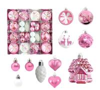 Pink & White Christmas Ornaments Set 40PCS - Shatterproof Xmas Tree Decorations with Baubles, Hearts, Pine Cones, Reindeer Balls & Love House Ornaments - Pink Holiday Décor for Tree & Home