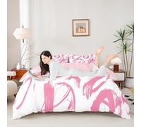 Pink White Duvet Cover Set Single Size,Abstract Simple Geometric Bedding Set 2pcs,Modern Graffiti Line Art Quilt Cover,Kids Boys Girls Room Decor,1 Pillowcase,No Comforter