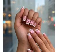 Pink White French Tip False Nails With 3D Bow - Transparent Square Press On Artificial Nails For Women, Fashionable Manicure Art Kit Set For Daily Wear And Special Occasions