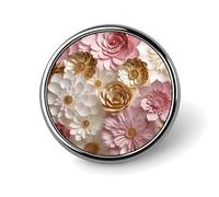 Pink White Gold Flowers Lapel Pin Fashion Brooch Pin Cute Button Badges Round Button Pins Enamel Pins Metal Pins back for Hat Shirt Clothing Bags Decoration