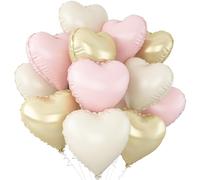 Pink White Gold Heart Balloons,12Pcs 18Inch Cream White Pink Champagne Gold Heart Shaped Foil Helium Balloons for Birthday Anniversary Wedding Engagement Party Decorations
