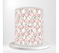 Pink White Gold Marble Texture Geometric Rhombus Shapes Wrap Around Print A4 Edible Paper Icing Sheet Cake Topper Side Ribbon Border Decor for Personalised Themed Decorations