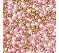 Pink white gold sprinkles for cakes cupcake edible pearls Mother's Day toppers sprinkle mix blend pale pink balls 100s 1000s decoration baking biscuits cake topper wedding PEONY
