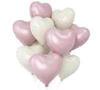 Pink White Heart Balloons,10Pcs Cream Baby Pink Foil Heart Shaped Balloons,18Inch Sand White Helium Balloon for Valentines,Engagement,Birthday,Baby Shower,Wedding Party Decorations