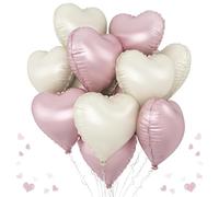 Pink White Heart Balloons, 18 Inch Light Pink and Cream Helium Foil Heart Balloon 10Pcs Pastel Nude and Light Rosa Heart Shape Foil Balloons for Boho Women Birthday Bridal Shower Valentines
