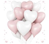 Pink White Heart Balloons, 18 Inch Pink and Cream White Heart Shape Balloons, 12PCS White Sand Helium Foil Balloon for Birthday Baby Shower Bridal Engagement Wedding Party Decorations