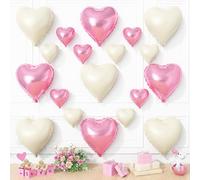 Pink White Heart Balloons, 19PCS Nude White and Pink Heart Shape Balloon, 18Inch with 10Inch Sand Helium Foil Love Balloon for Birthday Baby Shower Bridal Wedding Party Decorations