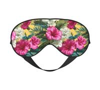 Pink White Hibiscus Flowers Palm Leaves Sleep Mask Eye Mask with Adjustable Strap, Eye Sleep Shade Cover Blocks Light for Women Men Airplane Travel Nap Meditation