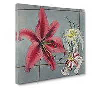 Pink & White Lilies by Kazumasa Ogawa Canvas Print | Gallery Wrapped 30mm Frame Wall Art | 14x14 inches | Ready to Hang | Modern Floral Picture | Living Room Bedroom Lounge Office