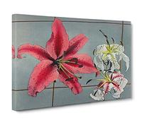 Pink & White Lilies by Kazumasa Ogawa Painting Canvas Print | Gallery Wrapped 30mm Frame Wall Art | 30x20 inches | Ready to Hang | Contemporary Floral Picture | Living Room Bedroom Lounge Office