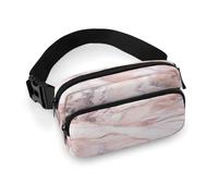 Pink White Marble Pattern Full Printed Fanny Pack,Zipper Belt Bag Cute Crossbody Bag Hip Bum Bag with Adjustable Strap