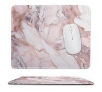 Pink White Marble Pattern Stitched Edge Mouse Pad