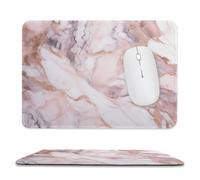 Pink White Marble Pattern Stitched Edge Mouse Pad
