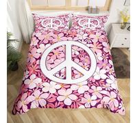 (Pink White, Single(No Comforter)) Homewish Paris Bedding Set Romantic Eiffel Tower Painting Comforter Cover,Fall Leaves Cityscape Duvet Cover Double Paris Gifts Bed Set for Woman