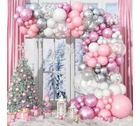Pink White Snowflake Balloons Arch Light Pink White Silver Balloon Garland Winter Onederland Princess Birthday Party Decorations Metallic Clear Latex Helium Balloons Christmas Xmas Baby Girl Shower