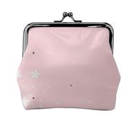 Pink White Stars Printed, PU Leather Coin Purse, Small Wallets, Change Pouch with Kiss Lock Clasp Buckle, Change Purse