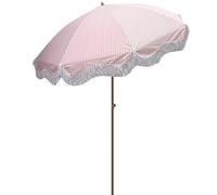 Pink White Striped Φ1.8m Garden Beach Parasol, Patio - with Tassel, Tiltable/Foldable/Height Adjustable, Portable Outdoor Table Umbrella, Without Base