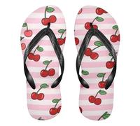 Pink White Striped Fruit Cherry rubber reef flip flops cushion women flip for Shower Swimming Pool vacation