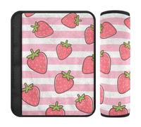 Pink White Striped Fruit Strawberry 2 Pack carseat Straps Covers Stop seat Belt Cutting into Neck for Van funda para cinturón de carro