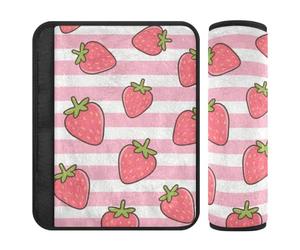 Pink White Striped Fruit Strawberry 2 Pack carseat Straps Covers Stop seat Belt Cutting into Neck for Van funda para cinturón de carro