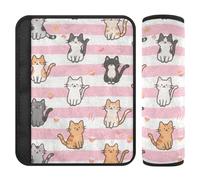 Pink White Stripes Cartoon Cat 2 pcs seat Belt Shoulder Strap pad Release Stress to Your Neck and Shoulders for Auto forro para cinturon de seguridad