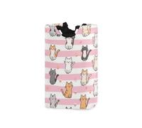 Pink White Stripes Cartoon Cat laundry baskets, collapsable and waterproof clothes baskets laundry with sturdy handle for toys desk 51L canasta para ropa sucia de ni?a